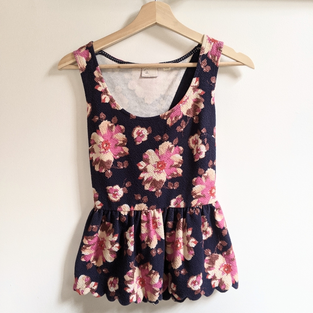Sold Anthro Postmark Floral Peplum Scalloped Top